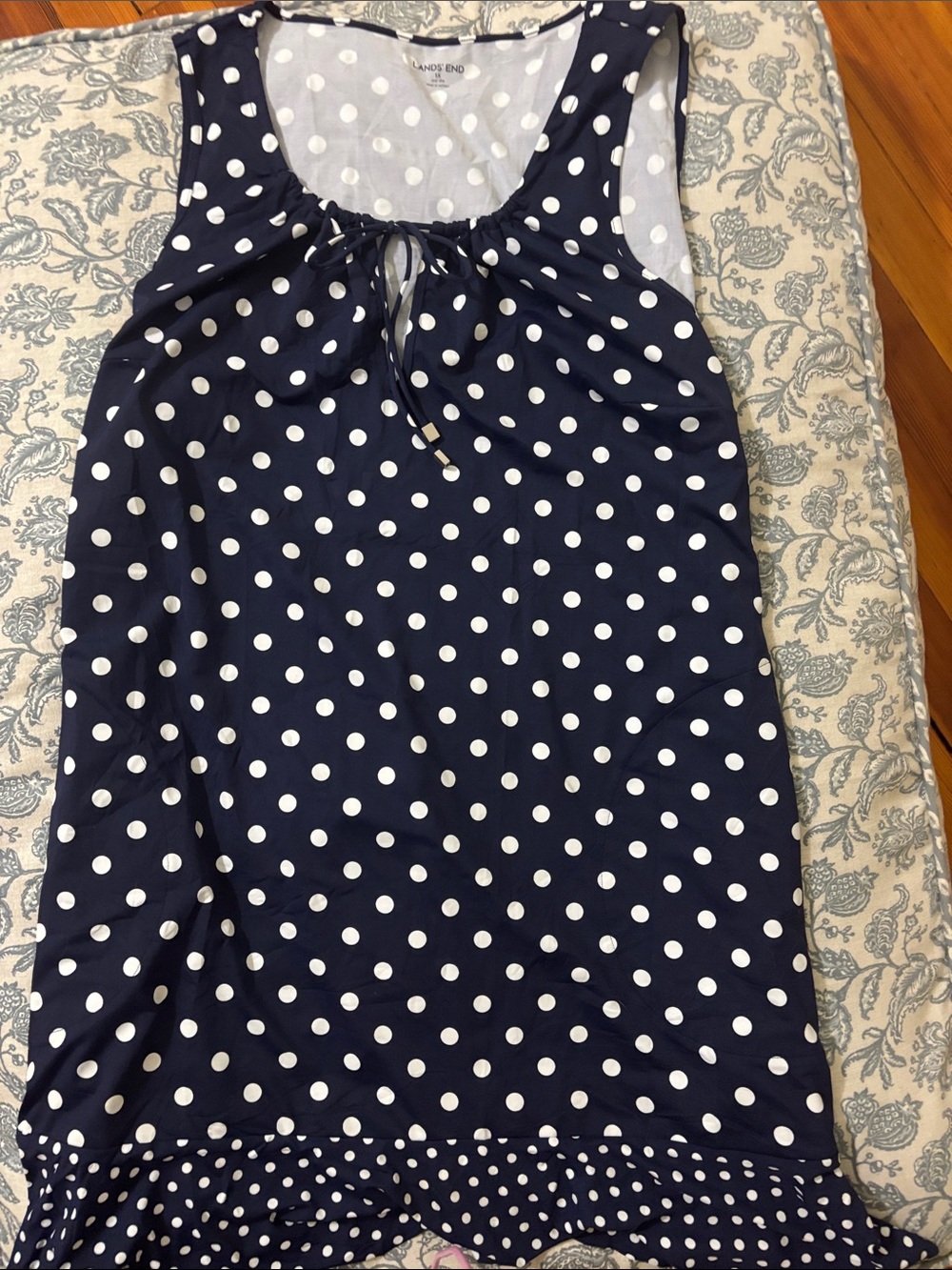 Lands' End Navy and White Polka Dot Sleeveless Sundress Plus Size